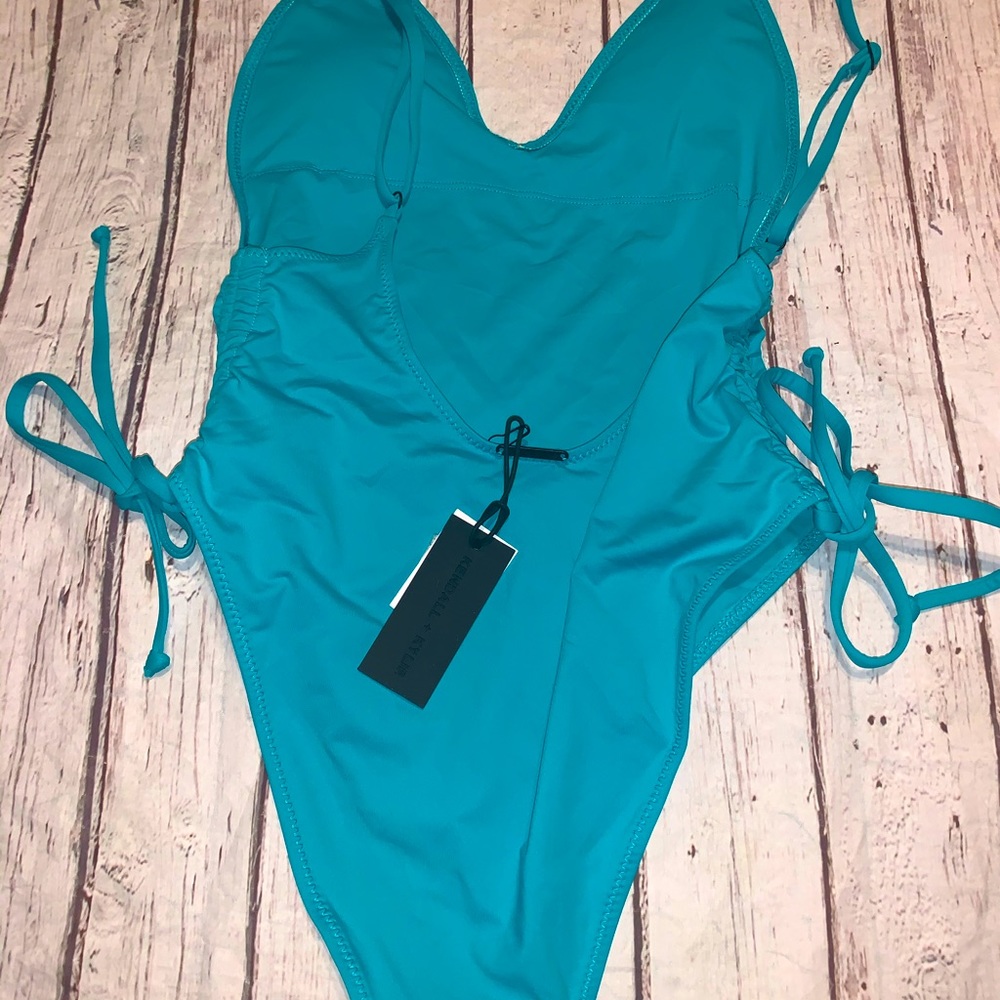 Kendall & Kylie aqua side rouche one piece swimsuit S nwt! - Picture 4 of 4